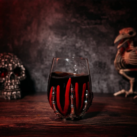 The Wine Savant Halloween Goth Hand Skull Wine Glass - Picture 3 of 5